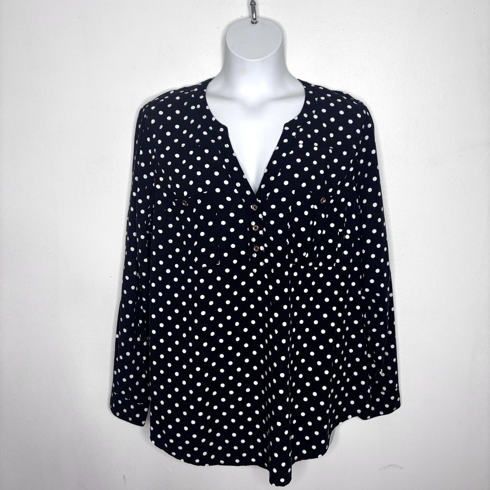 Torrid Blouse Womens 3X Black White Polka Dots Button Front Work Casual Top